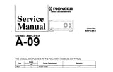 PIONEER A-09 STEREO AMP SERVICE MANUAL INC BLK DIAG SCHEMS PCBS AND PARTS LIST 36 PAGES ENG