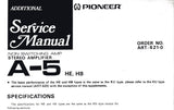 PIONEER A-5 STEREO AMP ADDITIONAL SERVICE MANUAL SCHEMATIC DIAGRAMS 3 PAGES ENG