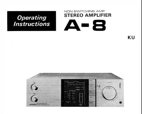 PIONEER A-8 STEREO AMP OPERATING INSTRUCTIONS INC CONN DIAGS AND TRSHOOT GUIDE 16 PAGES ENG