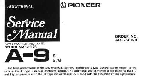PIONEER A-9 STEREO AMP ADDITIONAL SERVICE MANUAL SCHEMATIC DIAGRAMS 5 PAGES ENG