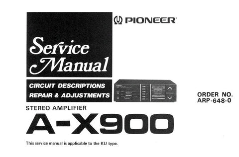 PIONEER A-X900 STEREO AMPLIFIER SERVICE MANUAL INC BLK DIAG PC BOARDS CONN DIAG SCHEM DIAG AND PARTS LIST 24 PAGES ENG