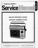 RADIOSHACK REALISTIC 12-650 AM FM PORTABLE RADIO SERVICE MANUAL INC BLK DIAG DIAL STRING DIAG PCBS WIRING DIAG SCHEM DIAG AND PARTS LIST 22 PAGES ENG