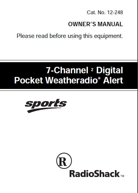 RADIOSHACK REALISTIC 12-248 7 CHANNEL DIGITAL POCKET WEATHERADIO ALERT SPORTS OWNER'S MANUAL 32 PAGES ENG