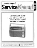 RADIOSHACK REALISTIC 12-655 AM PORTABLE RADIO WITH FET TUNED RF STAGE SERVICE MANUAL INC BLK DIAG PCBS SCHEM DIAG AND PARTS LIST 12 PAGES ENG