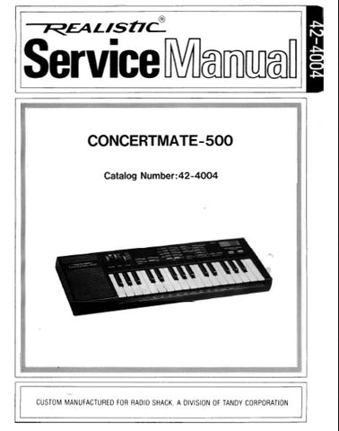 RADIOSHACK REALISTIC CONCERTMATE 500 KEYBOARD SERVICE MANUAL INC BLK DIAG PCBS SCHEM DIAGS AND PARTS LIST 31 PAGES ENG