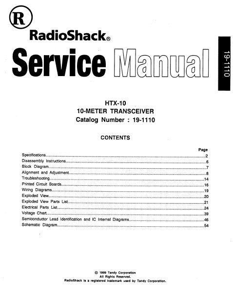 RADIOSHACK REALISTIC HTX-10 10 METER TRANSCEIVER SERVICE MANUAL INC BLK DIAG PCBS WIRING DIAG SCHEM DIAG AND PARTS LIST 55 PAGES ENG