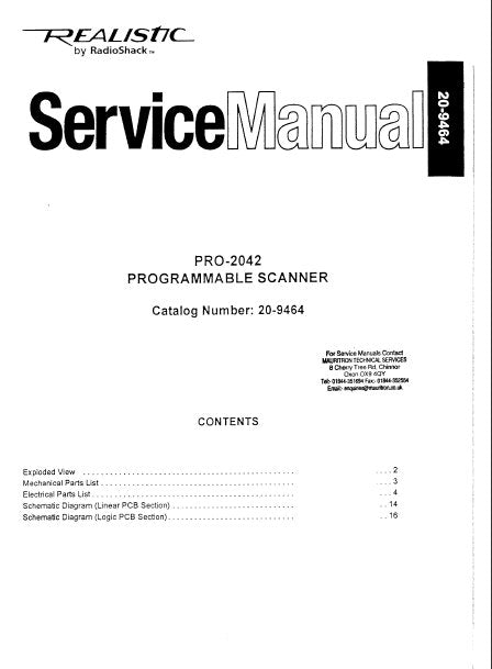 RADIOSHACK REALISTIC PRO-2042 PROGRAMMABLE SCANNER SERVICE MANUAL INC SCHEM DIAGS AND PARTS LIST 19 PAGES ENG