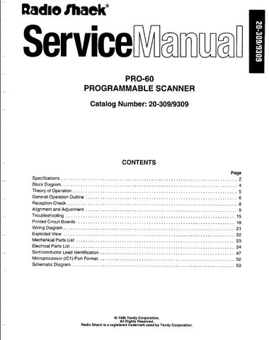 RADIOSHACK REALISTIC PRO-60 PROGRAMMABLE SCANNER SERVICE MANUAL INC BLK DIAG PCBS WIRING DIAG SCHEM DIAG AND PARTS LIST 55 PAGES ENG