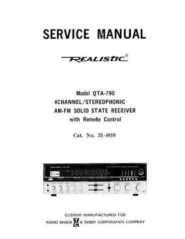 RADIOSHACK REALISTIC QTA-790 4 CHANNEL STEREPHONIC AM FM SOLID STATE RECEIVER SERVICE MANUAL INC BLK DIAG CORD STRINGING DIAG PCBS SCHEM DIAGS AND PARTS LIST 61 PAGES ENG