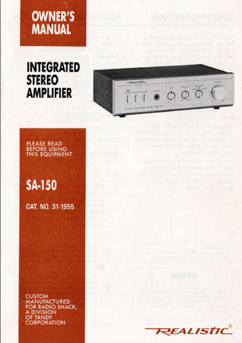 RADIOSHACK REALISTIC SA-150 INTEGRATED STEREO AMPLIFIER OWNER'S MANUAL INC SCHEM DIAG 8 PAGES ENG