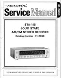RADIOSHACK REALISTIC STA-115 SOLID STATE AM FM STEREO RECEIVER SERVICE MANUAL INC BLK DIAG LEVEL DIAG DIAL STRINGING DIAG PCBS WIRING DIAG SCHEM DIAG AND PARTS LIST 66 PAGES ENG