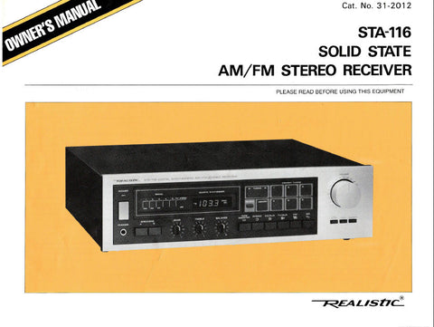 RADIOSHACK REALISTIC STA-116 SOLID STATE AM FM STEREO RECEIVER OWNER'S MANUAL 16 PAGES ENG