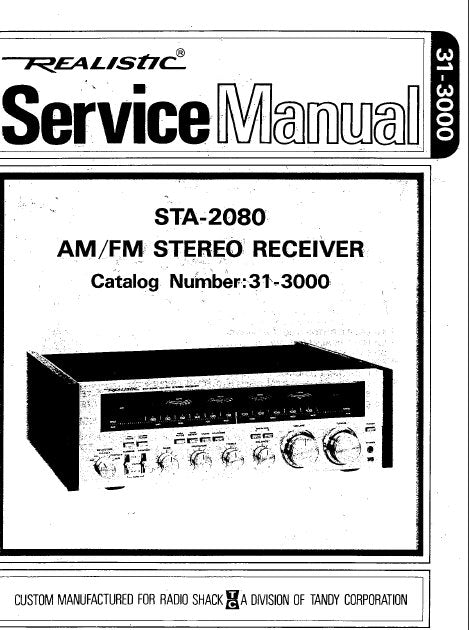 RADIOSHACK REALISTIC STA-2080 AM FM STEREO RECEIVER SERVICE MANUAL INC BLK DIAG LEVEL DIAG DIAL STRINGING DIAG PCBS SCHEM DIAG AND PARTS LIST 63 PAGES ENG