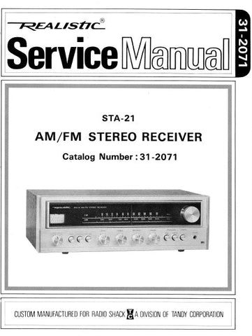 RADIOSHACK REALISTIC STA-21 AM FM STEREO RECEIVER SERVICE MANUAL INC BLK DIAG DIAL STRINGING DIAG PCBS SCHEM DIAG AND PARTS LIST 36 PAGES ENG