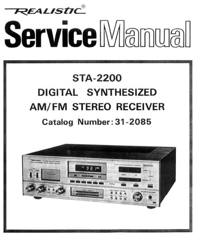 RADIOSHACK REALISTIC STA-2200 DIGITAL SYNTHESIZED AM FM STEREO RECEIVER SERVICE MANUAL INC BLK DIAG LEVEL DIAG PCBS SCHEM DIAGS AND PARTS LIST 92 PAGES ENG