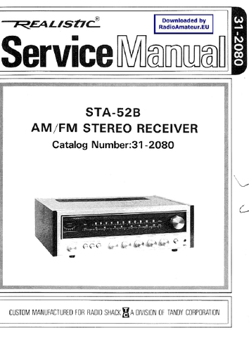 RADIOSHACK REALISTIC STA-52B AM FM STEREO RECEIVER SERVICE MANUAL INC BLK DIAG LEVEL DIAG PCBS AND SCHEM DIAGS 17 PAGES ENG