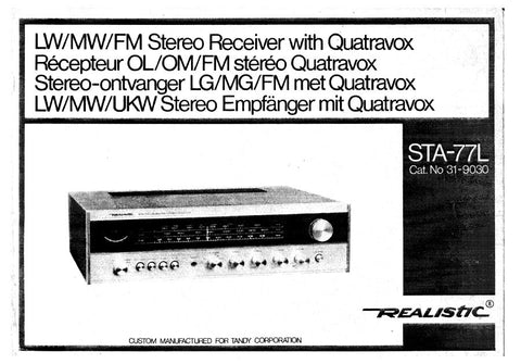 RADIOSHACK REALISTIC STA-77L LW MW FM STEREO RECEIVER WITH QUATRAVOX OWNER'S MANUAL 20 PAGES ENG FRANC DEUT