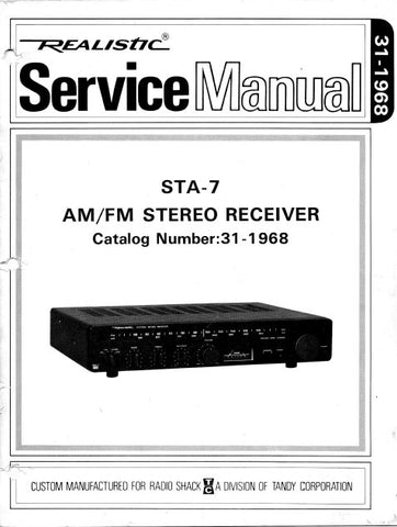 RADIOSHACK REALISTIC STA-7 AM FM STEREO RECEIVER SERVICE MANUAL INC BLK DIAG LEVEL DIAG DIAL STRINGING DIAG PCBS SCHEM DIAG AND PARTS LIST 46 PAGES ENG