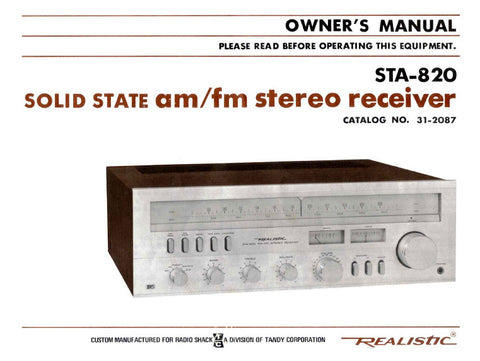 RADIOSHACK REALISTIC STA-820 SOLID STATE AM FM STEREO RECEIVER OWNER'S MANUAL INC SCHEM DIAG 16 PAGES ENG