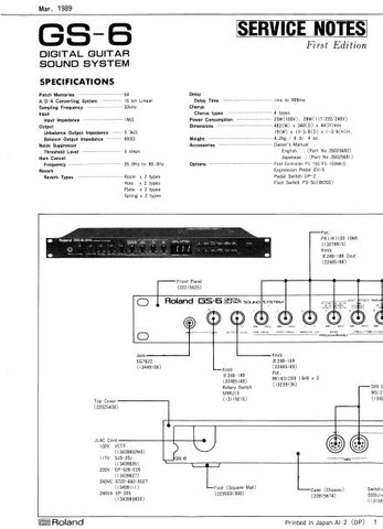 ROLAND GS-6 DIGITAL GUITAR SOUND SYSTEM SERVICE NOTES BOOK INC BLK DIAG PCBS SCHEM DIAGS AND PARTS LIST 17 PAGES ENG