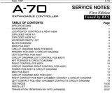 ROLAND A-70 EXPANDABLE CONTROLLER SERVICE NOTES INC BLK DIAG PCB'S CIRCUIT DIAGS AND PARTS LIST 27 PAGES ENG