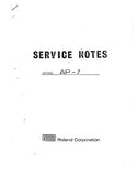 ROLAND AP-7 JET PHASER SERVICE NOTES INC PCB'S WIRING DIAG AND SCHEM DIAGS 7 PAGES ENG
