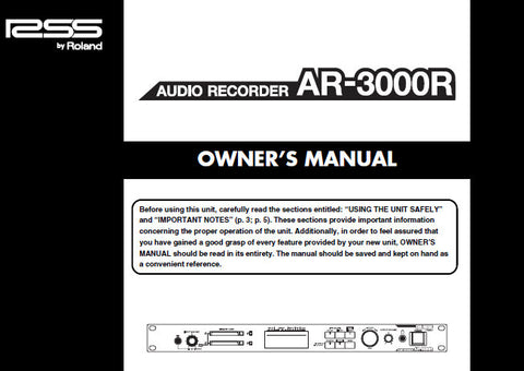 ROLAND AR-3000R AUDIO RECORDER OWNER'S MANUAL INC CONN DIAGS AND TRSHOOT GUIDE 152 PAGES ENG