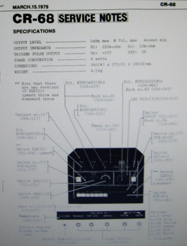 ROLAND CR-68 COMPU RHYTHM SERVICE NOTES INC CIRC DIAG SCHEMS PCBS AND PARTS LIST 14 PAGES ENG