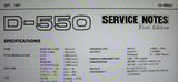 ROLAND D-550 LINEAR SYNTHESIZER SERVICE NOTES FIRST EDITION INC TRSHOOT GUIDE BLK DIAG SCHEMS PCBS AND PARTS LIST 18 PAGES ENG