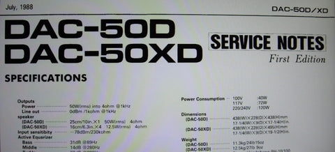 ROLAND DAC-50D DAC50XD GUITAR AMP SERVICE NOTES FIRST EDITION INC SCHEM DIAG PCB AND PARTS LIST 7 PAGES ENG
