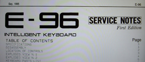 ROLAND E-96 INTELLIGENT KEYBOARD SERVICE NOTES FIRST EDITION INC BLK DIAG SCHEMS PCBS AND PARTS LIST 28 PAGES ENG