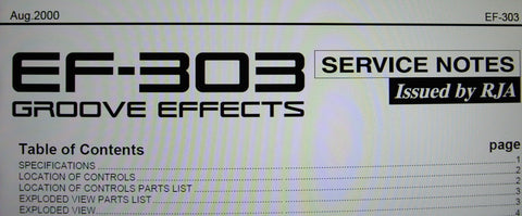 ROLAND EF-303 GROOVE EFFECTS SERVICE NOTES INC BLK DIAG WIRING DIAG SCHEMS PCBS AND PARTS LIST 19 PAGES ENG