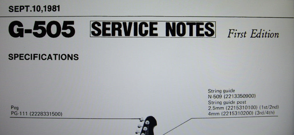 ROLAND G-505 GUITAR CONTROLLER SERVICE NOTES FIRST EDITION INC SCHEM DIAG PCB AND PARTS LIST 6 PAGES ENG