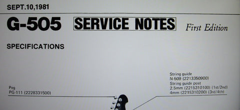 ROLAND G-505 GUITAR CONTROLLER SERVICE NOTES FIRST EDITION INC SCHEM DIAG PCB AND PARTS LIST 6 PAGES ENG