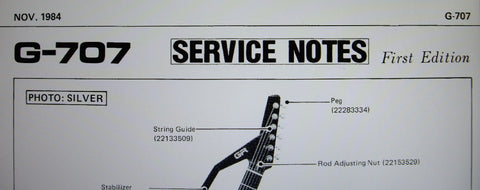 ROLAND G-707 GUITAR CONTROLLER SERVICE NOTES FIRST EDITION INC SCHEM DIAG PCB AND PARTS LIST 4 PAGES ENG