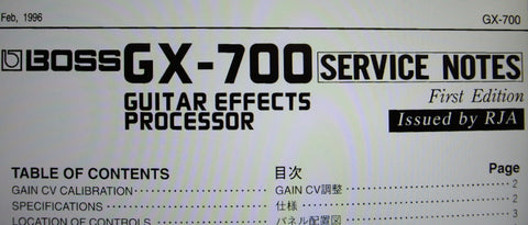 ROLAND GX-700 GUITAR EFFECTS PROCESSOR SERVICE NOTES FIRST EDITION INC TRSHOOT GUIDE BLK DIAG SCHEMS PCBS AND PARTS LIST 29 PAGES ENG