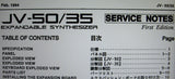 ROLAND JV-35 JV-50 EXPANDABLE SYNTHESIZER SERVICE NOTES FIRST EDITION INC BLK DIAG SCHEMS PCBS AND PARTS LIST 30 PAGES ENG