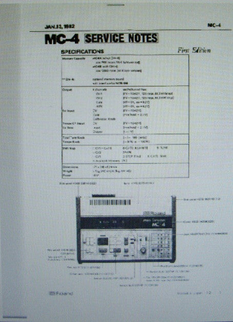 ROLAND MC-4 MICRO COMPOSER PROGRAMMABLE MULTI CHANNEL SEQUENCER SERVICE NOTES FIRST EDITION INC BLK DIAGS SCHEMS PCBS AND PARTS LIST 20 PAGES ENG