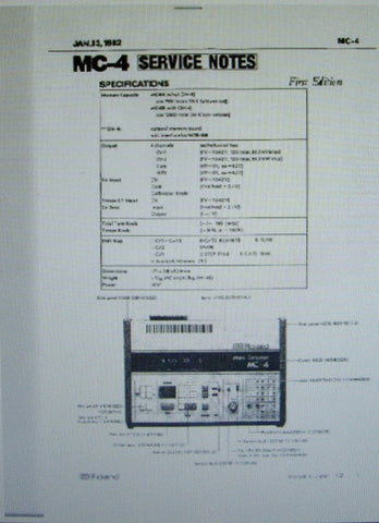 ROLAND MC-4 MICRO COMPOSER PROGRAMMABLE MULTI CHANNEL SEQUENCER SERVICE NOTES FIRST EDITION INC BLK DIAGS SCHEMS PCBS AND PARTS LIST 20 PAGES ENG