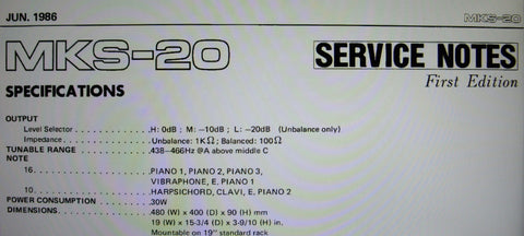 ROLAND MKS-20 DIGITAL PIANO SOUND MODULE SERVICE NOTES FIRST EDITION INC TRSHOOT GUIDE BLK DIAG SCHEMS PCBS AND PARTS LIST 17 PAGES ENG