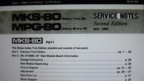 ROLAND MKS-80 SUPER JUPITER SOUND MODULE MPG-80 PROGRAMMER SERVICE NOTES SECOND EDITION INC BLK DIAG SCHEMS PCBS AND PARTS LIST 76 PAGES ENG