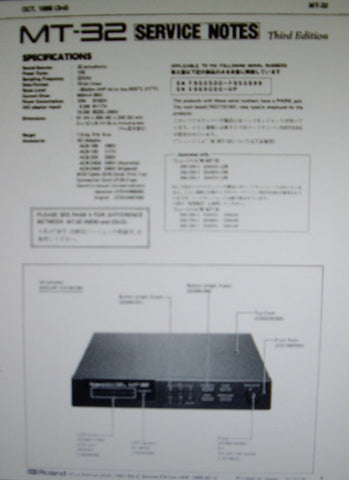 ROLAND MT-32 MULTI TIMBRE SOUND MODULE SERVICE NOTES THIRD EDITION  INC BLK DIAG SCHEMS PCBS AND PARTS LIST 11 PAGES ENG