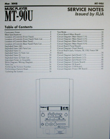 ROLAND MT-90U MUSIC PLAYER SERVICE NOTES INC BLK WIRING DIAG SCHEMS PCBS AND PARTS LIST 48 PAGES ENG