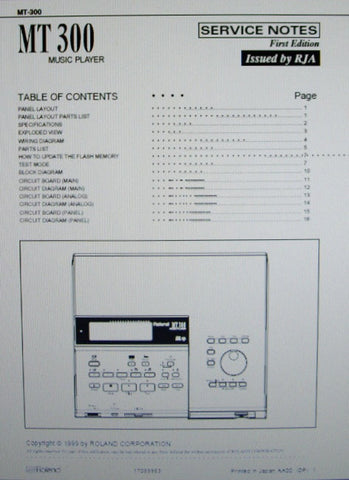 ROLAND MT-300 MUSIC PLAYER SERVICE NOTES FIRST EDITION  INC BLK DIAG WIRING DIAG SCHEMS PCBS AND PARTS LIST 16 PAGES ENG