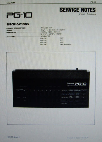 ROLAND PG-10 LINEAR SYNTHESIZER PROGRAMMER SERVICE NOTES FIRST EDITION  INC SCHEM DIAG PCBS AND PARTS LIST 8 PAGES ENG