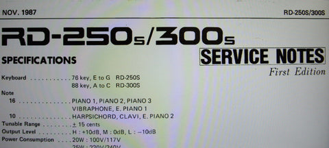 ROLAND RD-250s RD-300s DIGITAL PIANO SERVICE NOTES FIRST EDITION  INC TRSHOOT GUIDE BLK DIAG SCHEMS PCBS AND PARTS LIST 18 PAGES ENG