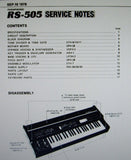 ROLAND RS-505 PARAPHONIC-505 SYNTHESIZER SERVICE NOTES INC BLK DIAG SCHEMS PCBS AND PARTS LIST 18 PAGES ENG