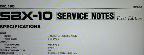 ROLAND SBX-10 SYNC BOX CONVERTER SERVICE NOTES FIRST EDITION INC BLK DIAG SCHEM DIAG PCB AND PARTS LIST 4 PAGES ENG