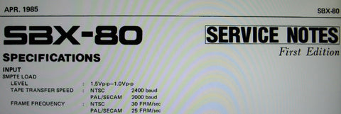 ROLAND SBX-80 SYNC BOX SERVICE NOTES FIRST EDITION WITH ERRATA AND SUPP INC BLK DIAG SCHEMS PCBS AND PARTS LIST 11 PAGES ENG