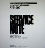 ROLAND SH-1000 SYNTHESIZER SERVICE NOTES FOURTH EDITION  INC BLK DIAGS SCHEMS PCBS AND PARTS LIST 29 PAGES ENG